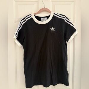 Adidas black and white three stripe T-shirt unisex